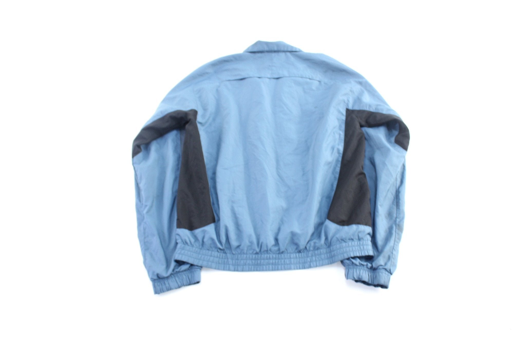 Vintage Adidas Embroidered Logo Blue & Black Striped Zip Up Jacket - ThriftedThreads.com