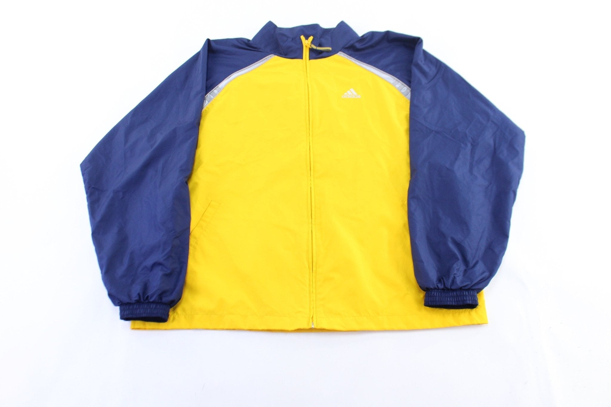 Vintage Adidas Embroidered Logo Blue, Silver, & Yellow Zip Up Jacket - Jacket - Thrifted Threads