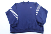 Vintage Adidas Embroidered Logo Blue & White Striped Sweatshirt - ThriftedThreads.com