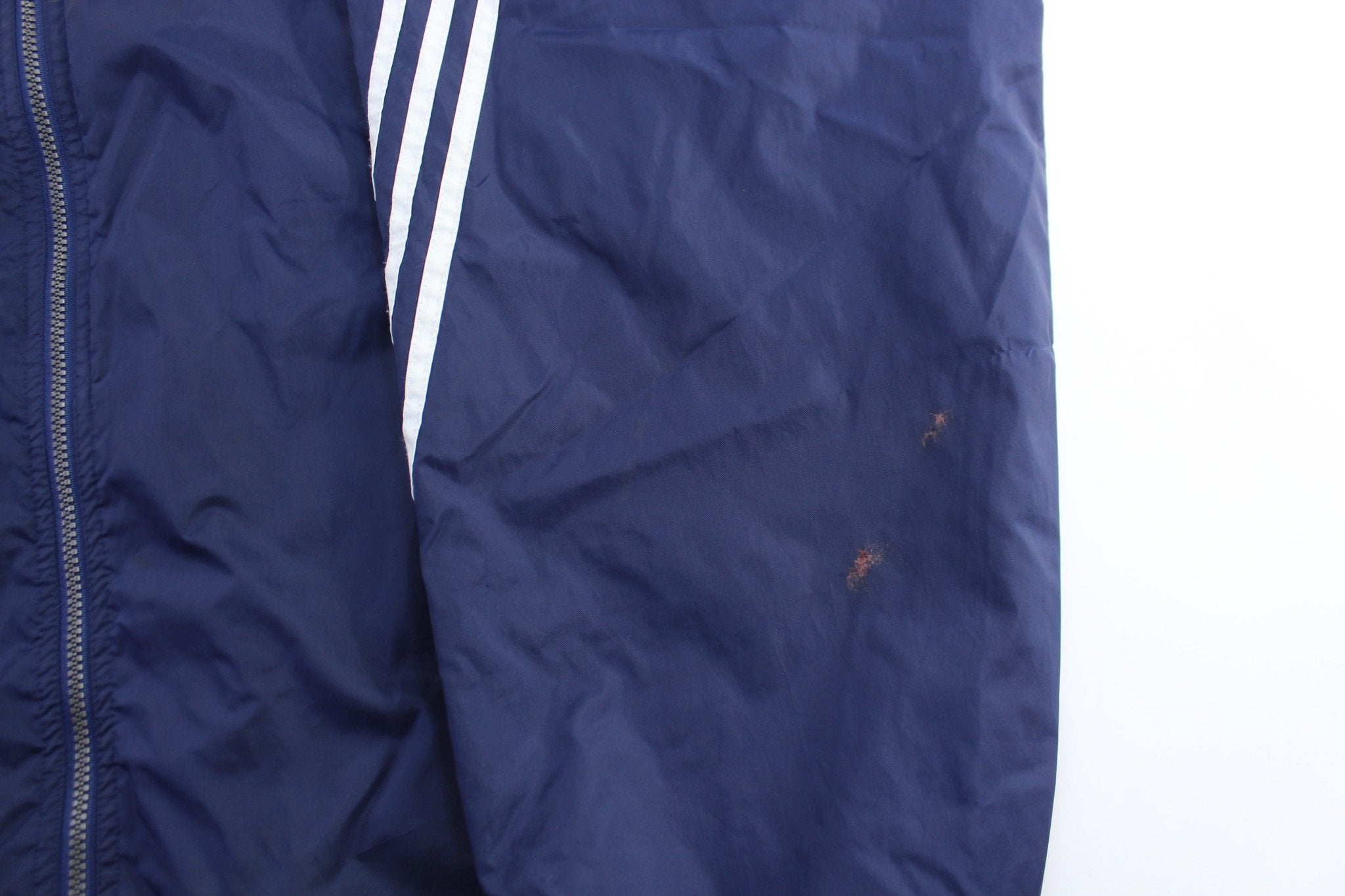Vintage Adidas Embroidered Logo Blue & White Striped Zip Up Jacket - ThriftedThreads.com