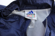 Vintage Adidas Embroidered Logo Blue & White Striped Zip Up Jacket - ThriftedThreads.com