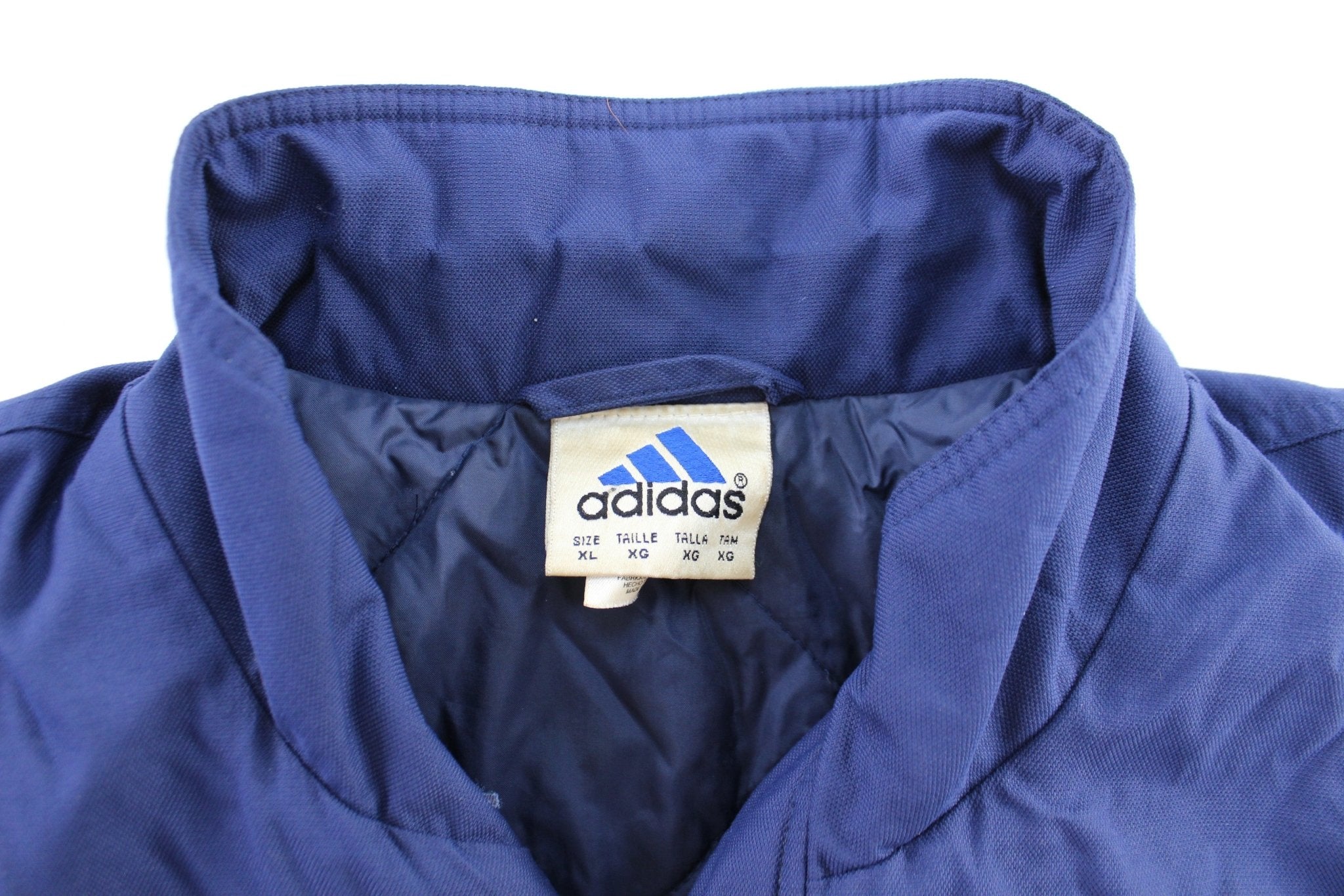 Vintage Adidas Embroidered Logo Blue & White Striped Zip Up Jacket - ThriftedThreads.com