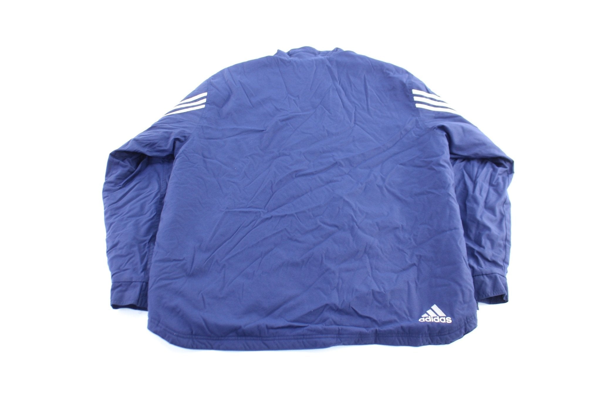Vintage Adidas Embroidered Logo Blue & White Striped Zip Up Jacket - Jacket - Thrifted Threads