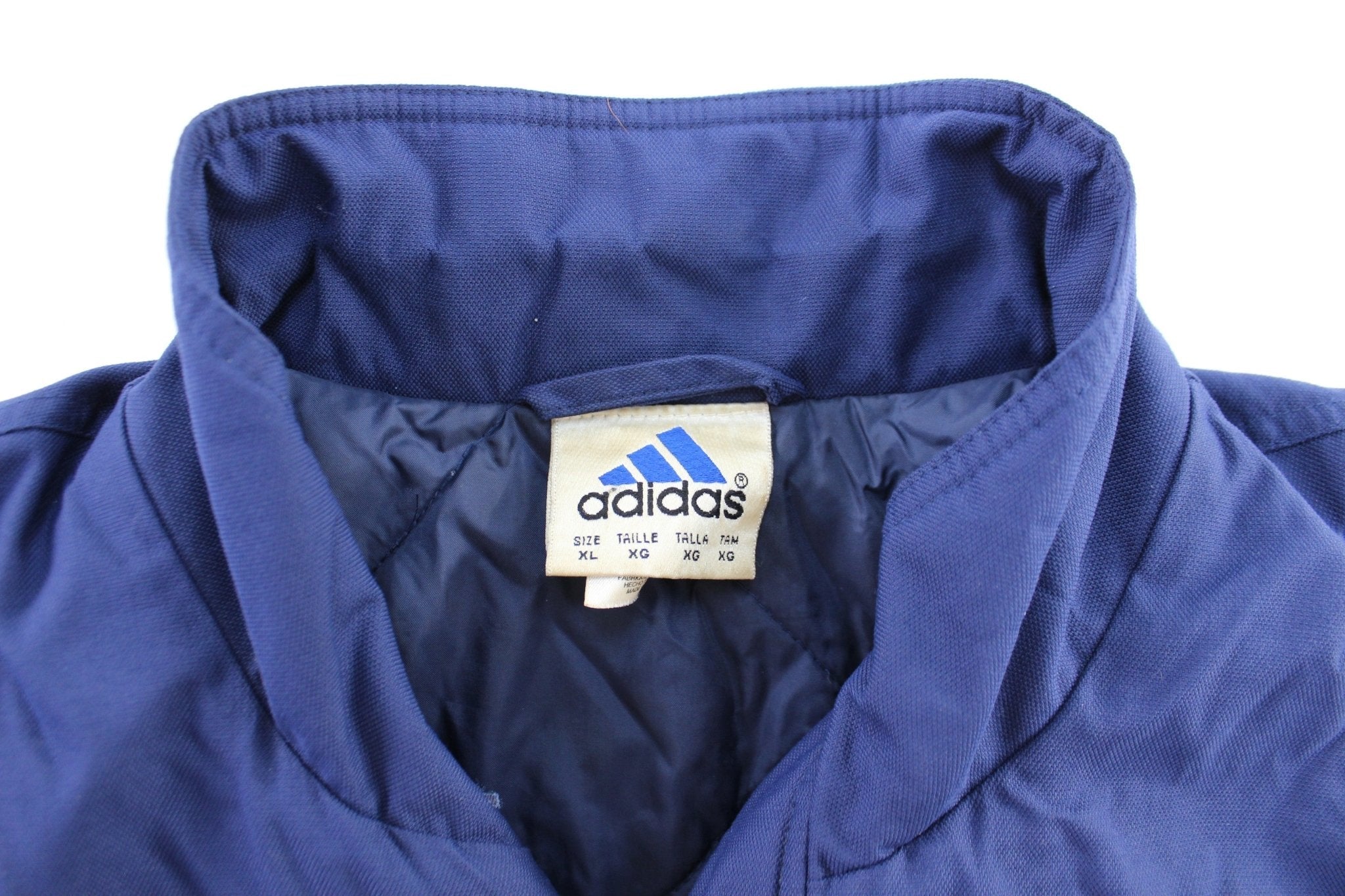 Vintage Adidas Embroidered Logo Blue & White Striped Zip Up Jacket - Jacket - Thrifted Threads