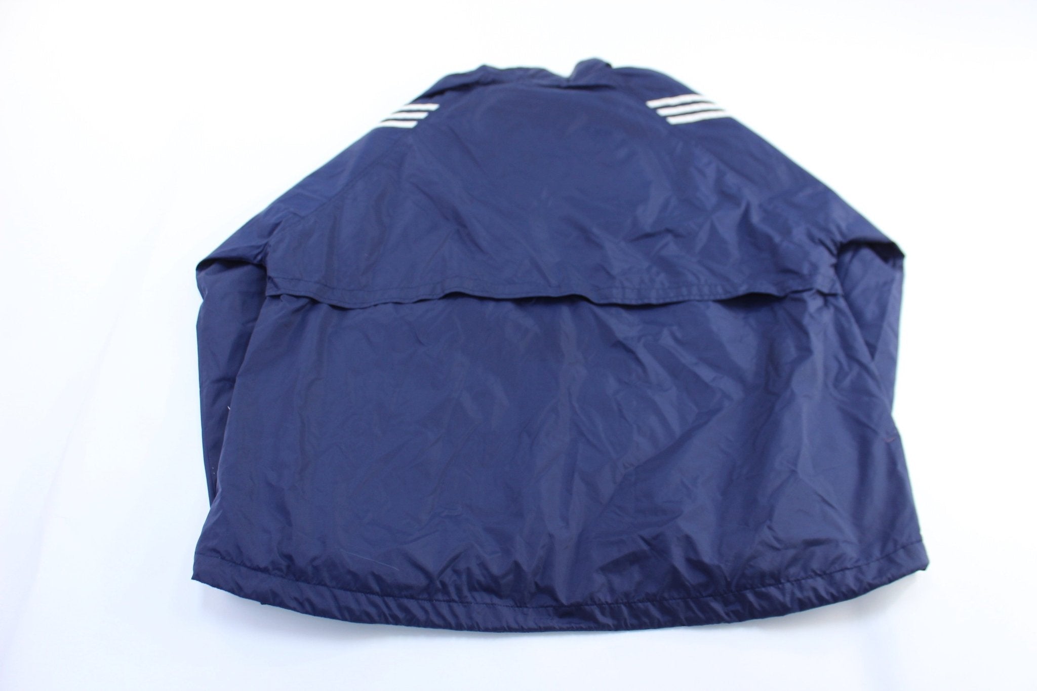 Vintage Adidas Embroidered Logo Blue & White Striped Zip Up Jacket - Jacket - Thrifted Threads
