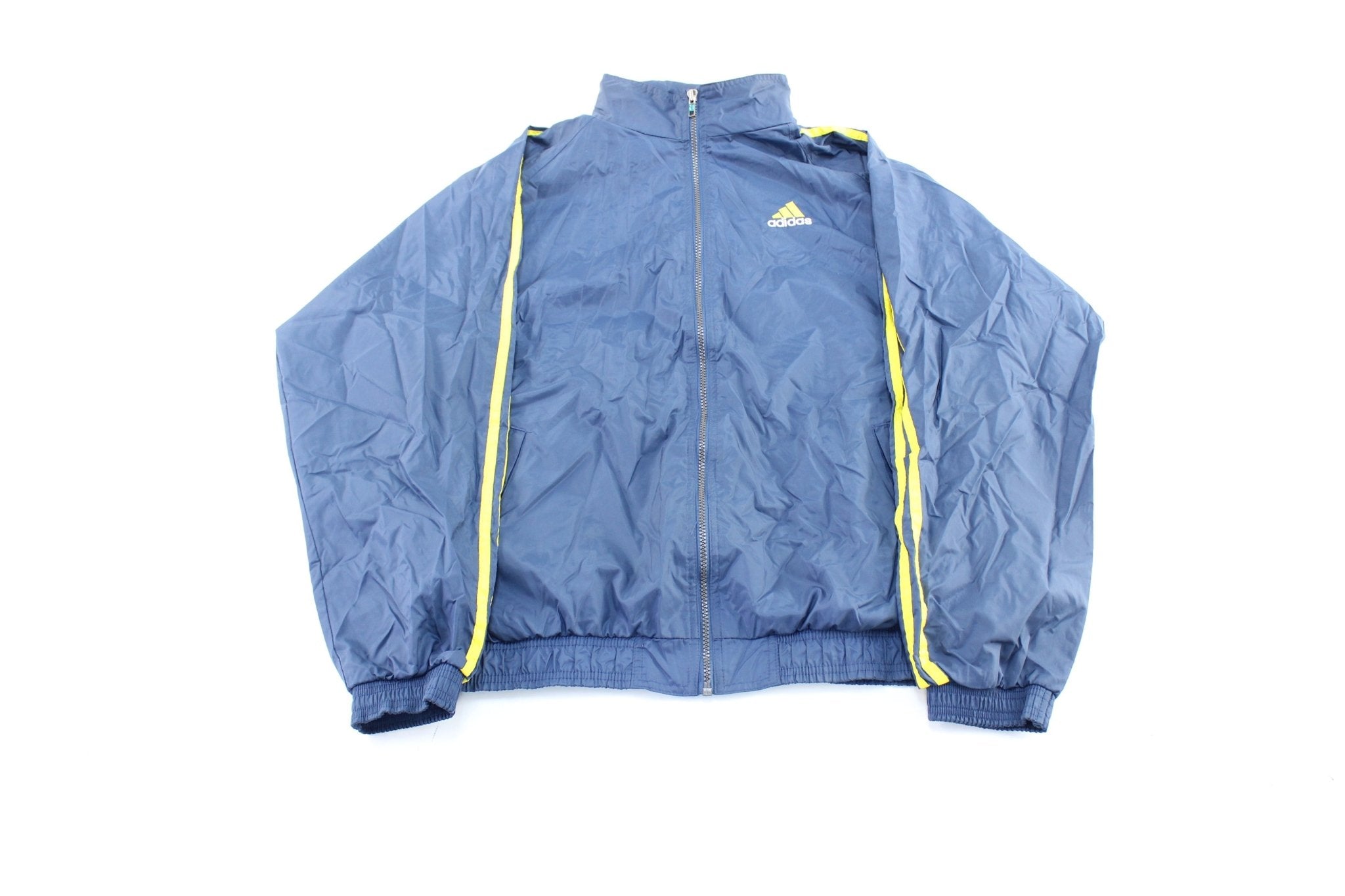 Vintage Adidas Embroidered Logo Blue & Yellow Striped Zip Up Jacket - ThriftedThreads.com