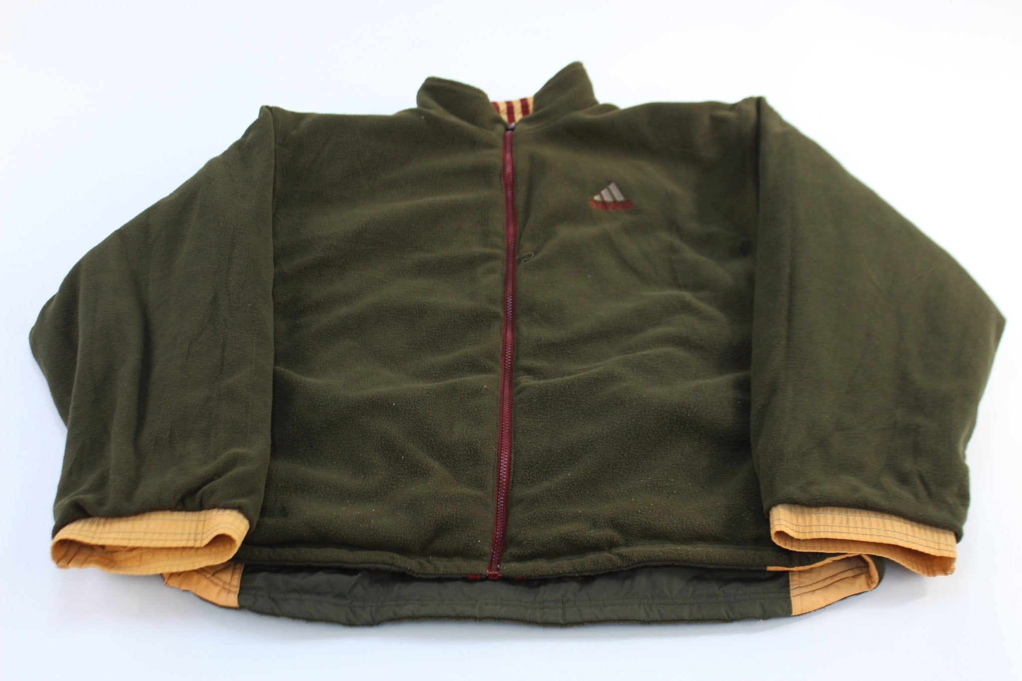 Vintage Adidas Embroidered Logo Green & Orange Reversible Zip Up Jacket - ThriftedThreads.com