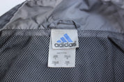 Vintage Adidas Embroidered Logo Grey & Black Striped Zip Up Jacket - ThriftedThreads.com