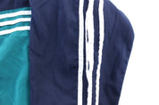 Vintage Adidas Embroidered Logo Navy Blue, Teal, & White Striped Zip Up Jacket - Jacket - Thrifted Threads