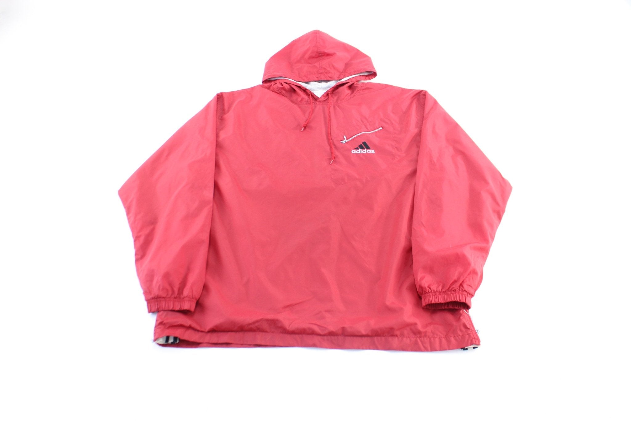 Vintage Adidas Embroidered Logo Red Windbreaker Pullover - ThriftedThreads.com