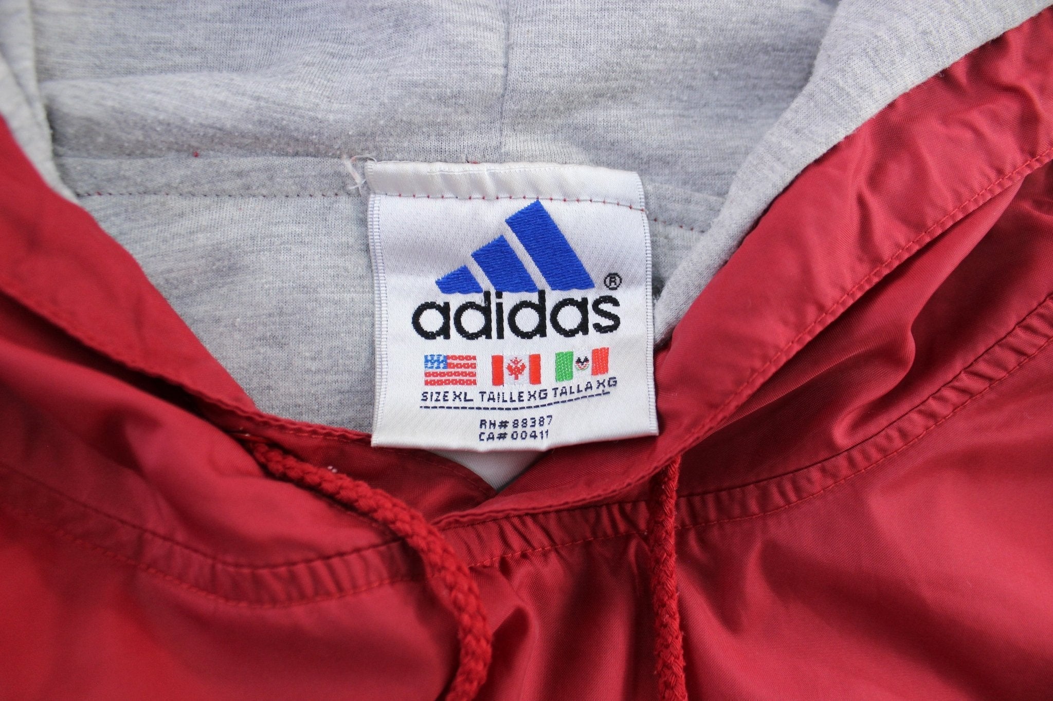 Vintage Adidas Embroidered Logo Red Windbreaker Pullover - Jacket - Thrifted Threads