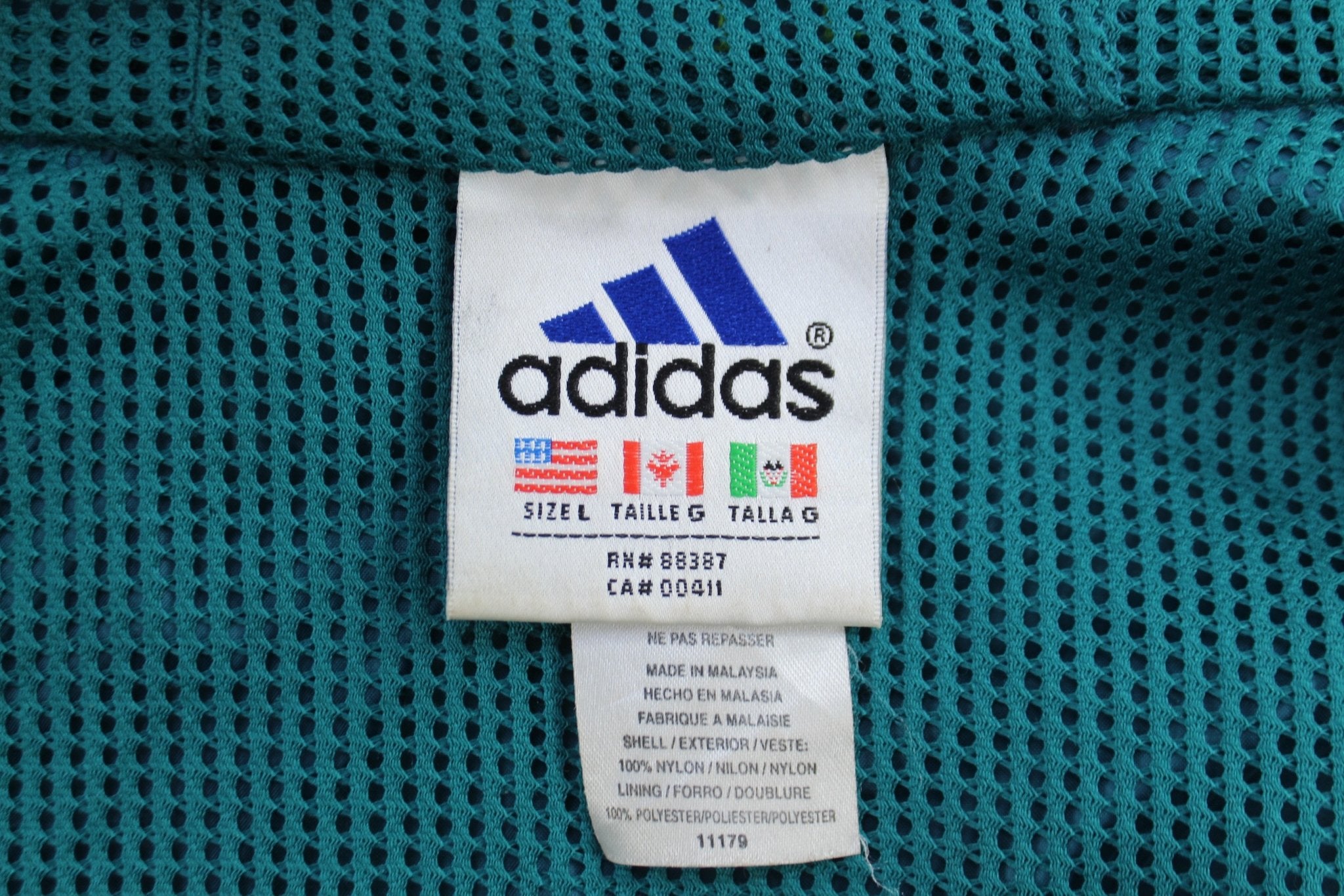 Vintage Adidas Embroidered Logo Teal & Green Striped Zip Up Jacket - ThriftedThreads.com