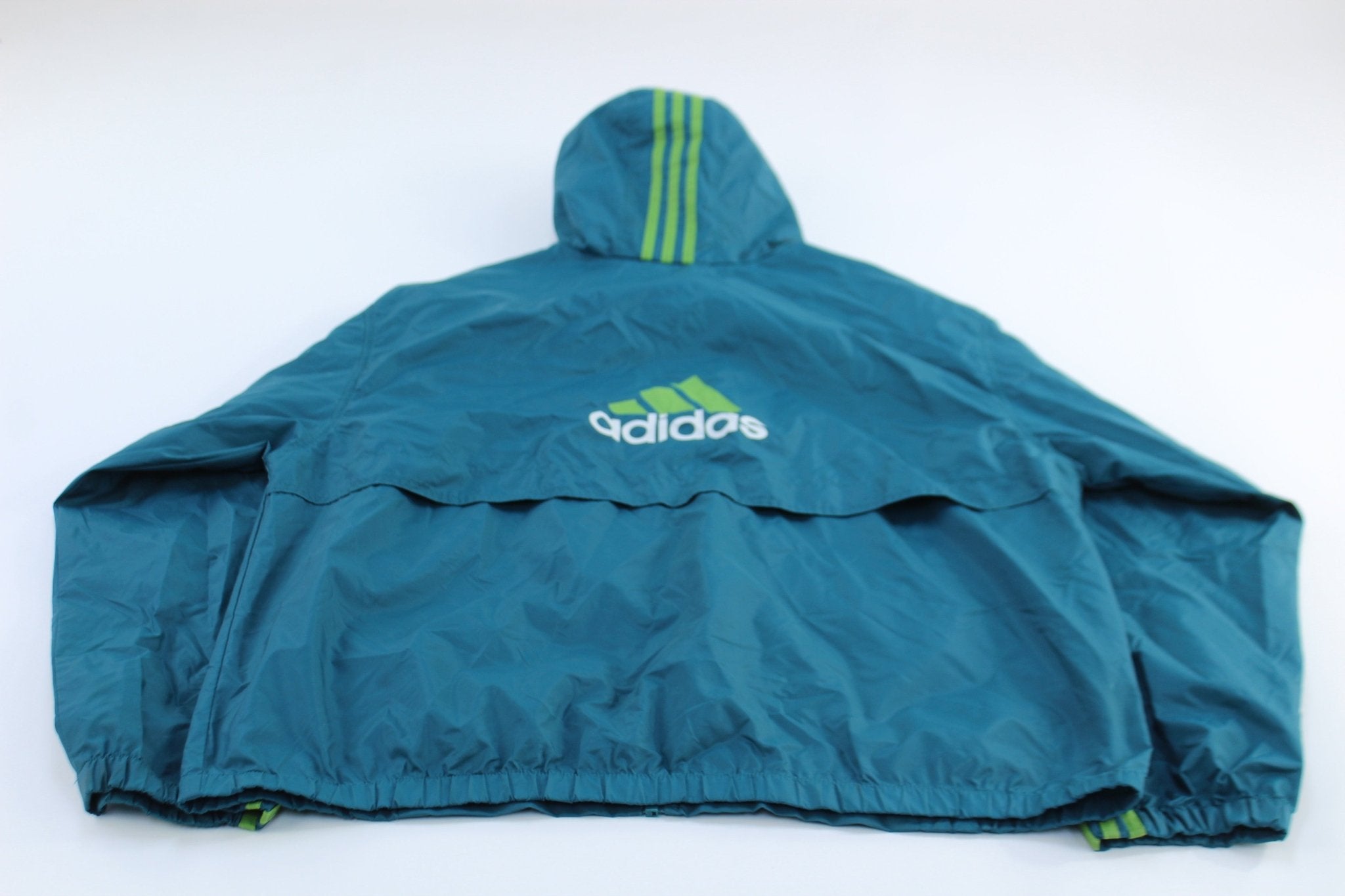 Vintage Adidas Embroidered Logo Teal & Green Striped Zip Up Jacket - ThriftedThreads.com