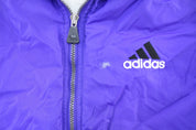 Vintage Adidas Embroidered Logo Violet, Black, & White Striped Zip Up Jacket - ThriftedThreads.com
