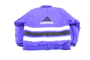 Vintage Adidas Embroidered Logo Violet, Black, & White Striped Zip Up Jacket - ThriftedThreads.com