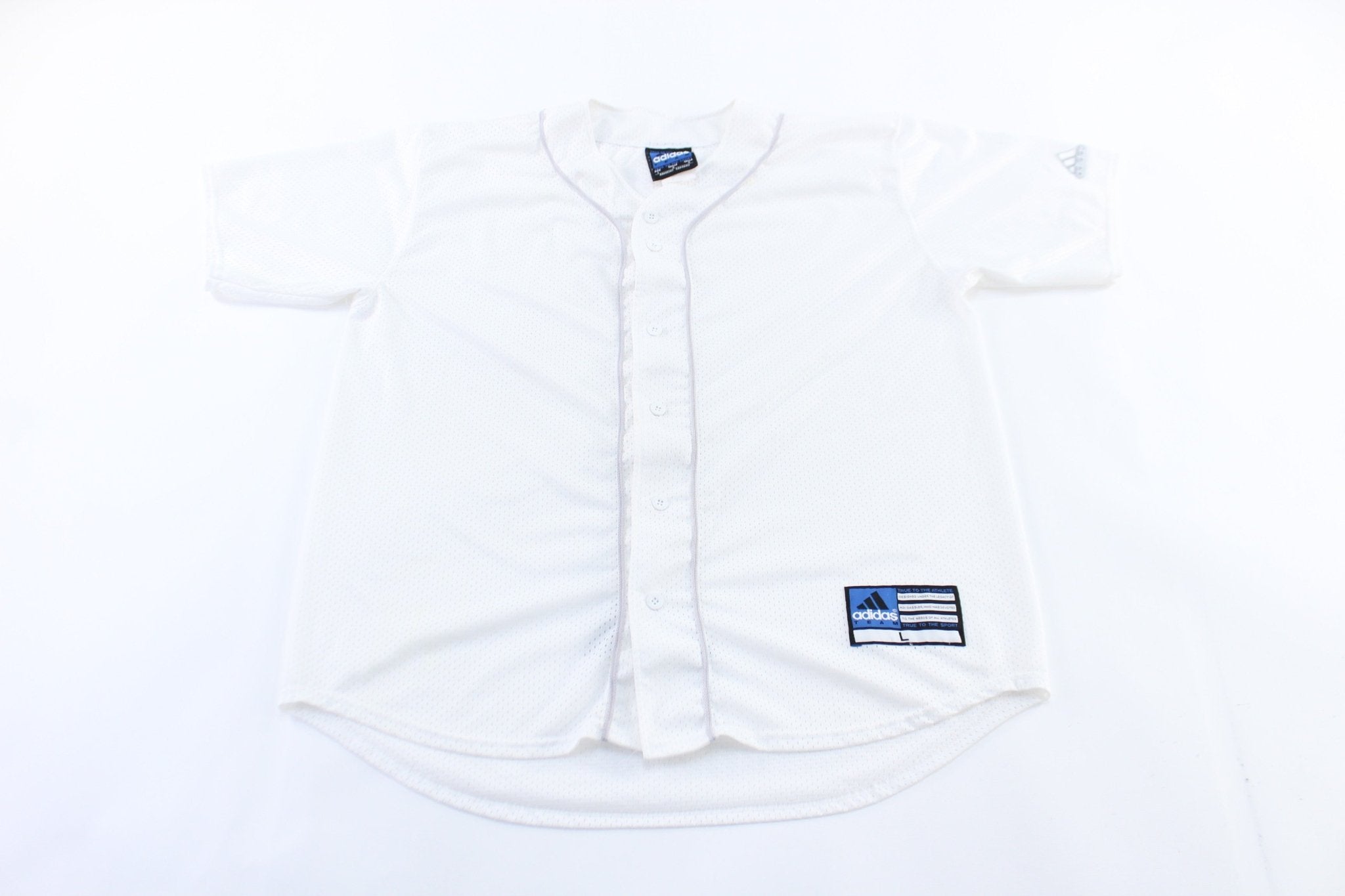 Vintage Adidas Embroidered Logo White Mesh Baseball Jersey - ThriftedThreads.com
