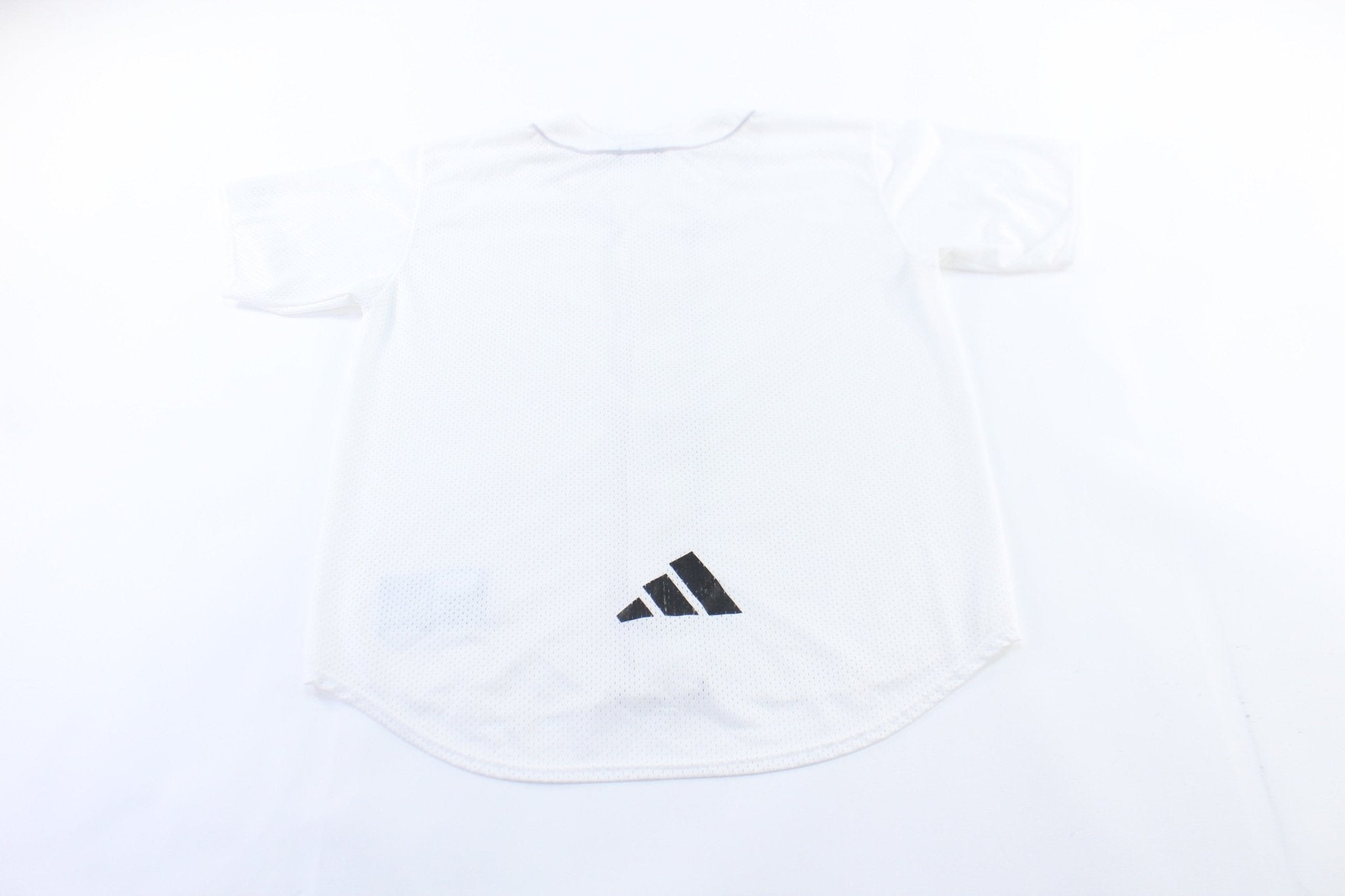 Vintage Adidas Embroidered Logo White Mesh Baseball Jersey - ThriftedThreads.com