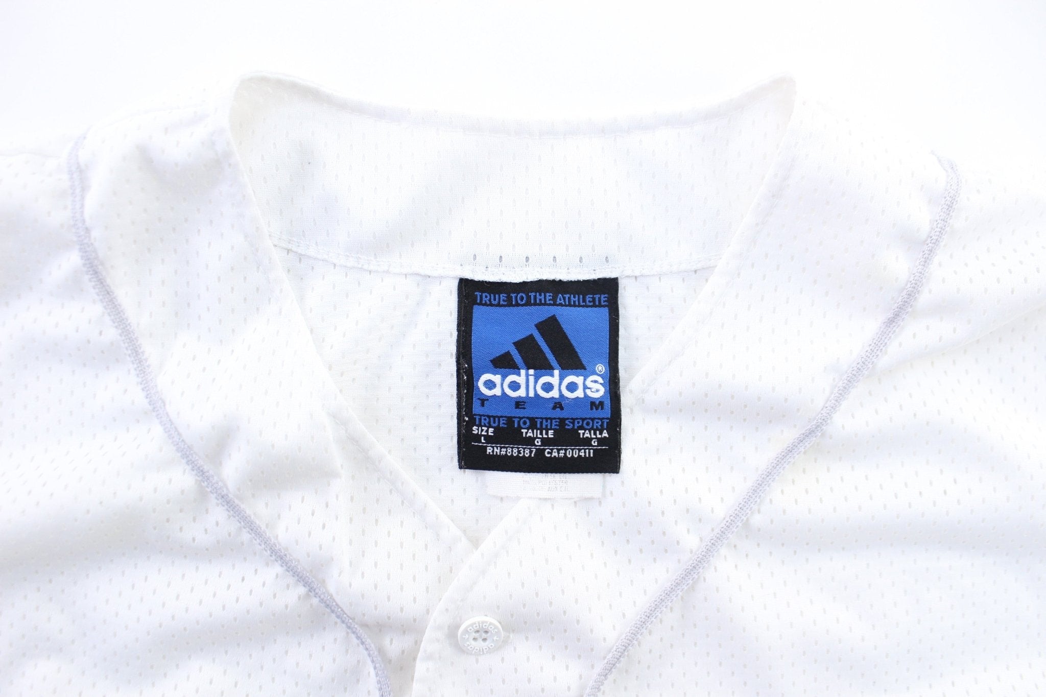 Vintage Adidas Embroidered Logo White Mesh Baseball Jersey - ThriftedThreads.com