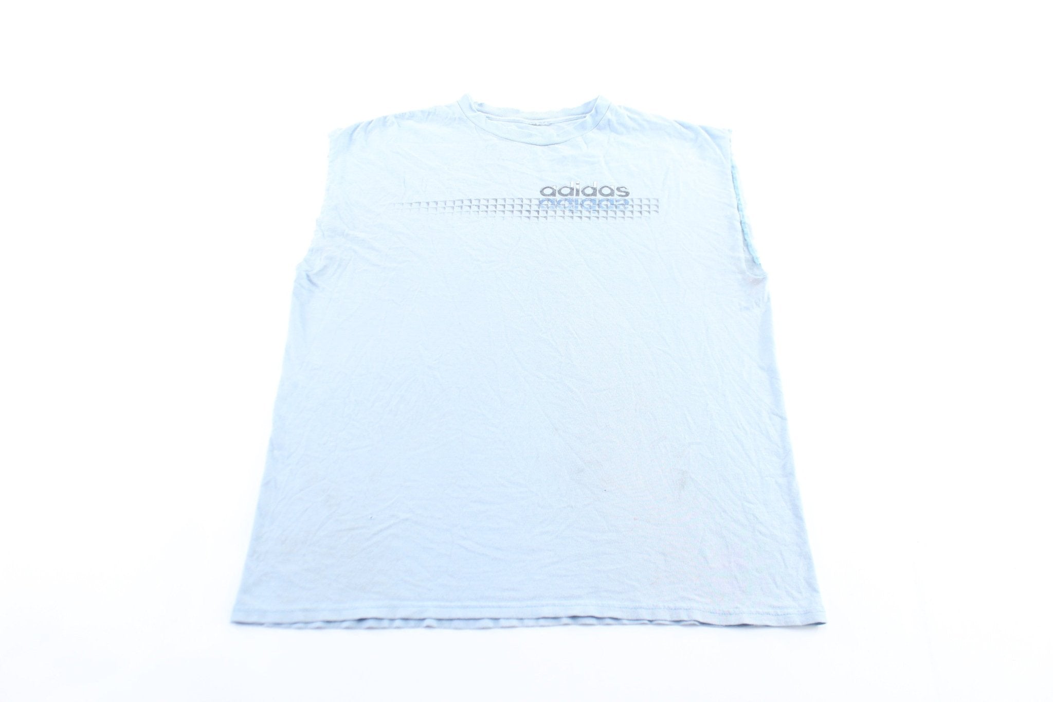 Vintage Adidas Logo Light Blue Tank Top - ThriftedThreads.com
