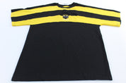 Vintage Adidas The Crew Embroidered Black & Yellow Striped T-Shirt - ThriftedThreads.com