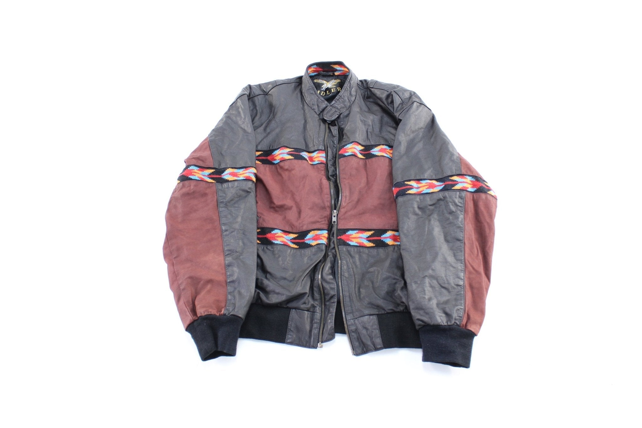 Vintage Adler Southwestern Leather Zip Up Jacket - Jacket - Thrifted Threads