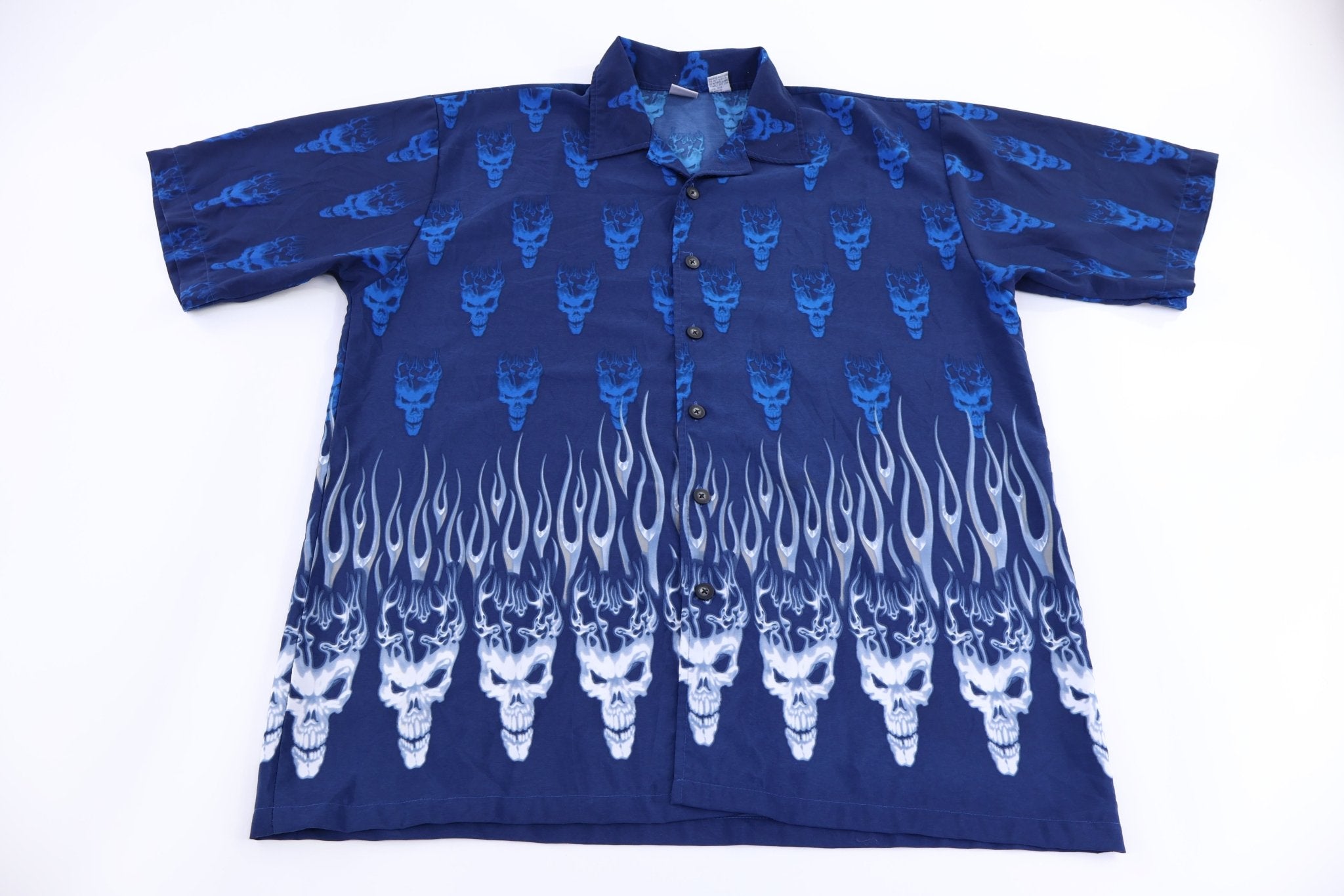 Vintage Anchor Blue Flames Graphic Button Down - Button Ups - Thrifted Threads
