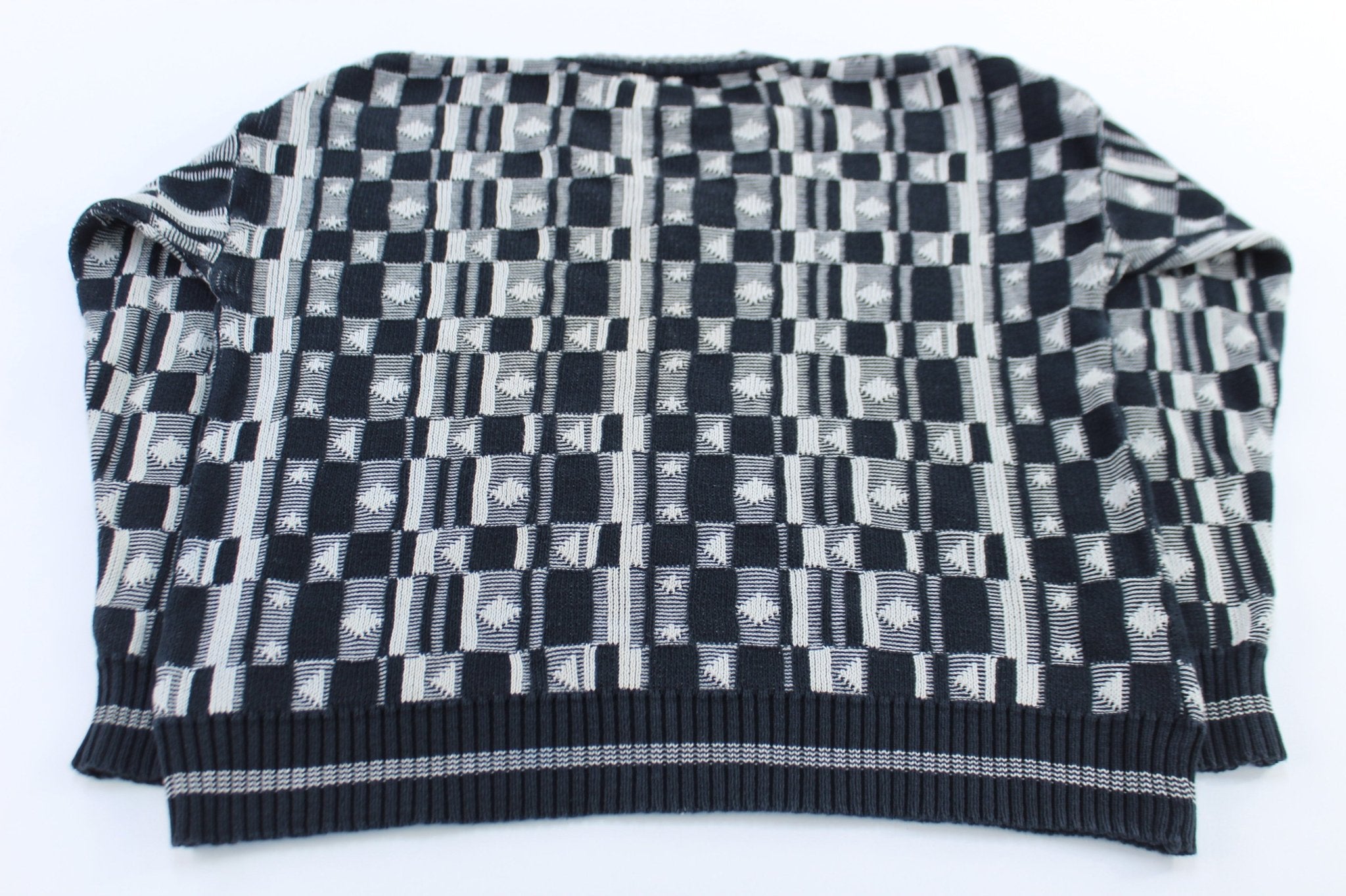 Vintage Bachrach Geometric Patterned V - Neck Sweater - ThriftedThreads.com