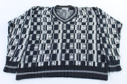 Vintage Bachrach Geometric Patterned V - Neck Sweater - ThriftedThreads.com