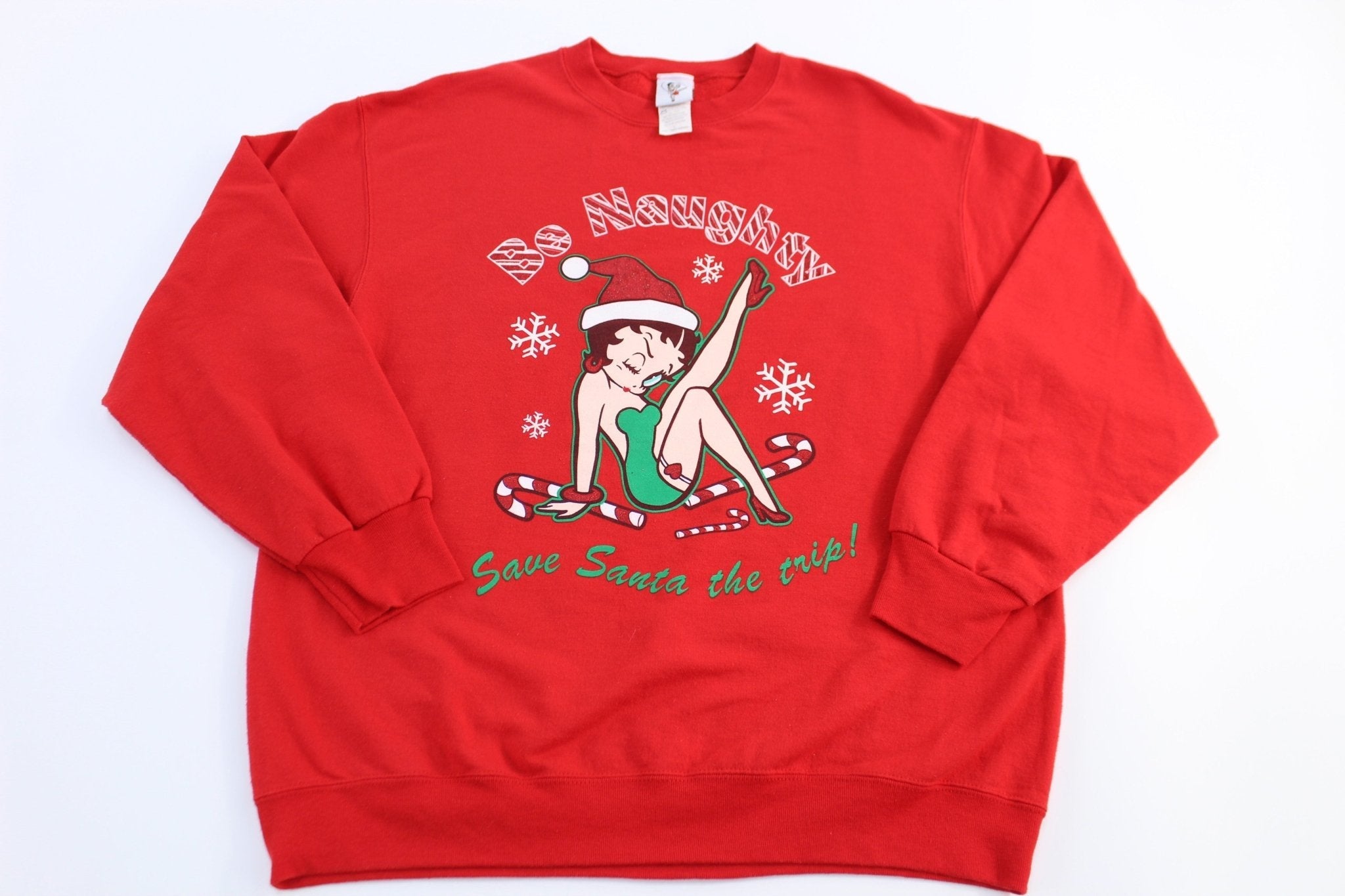 Vintage Betty Boop "Be Naughty" Red Sweatshirt - Sweatshirt - Thrifted Threads