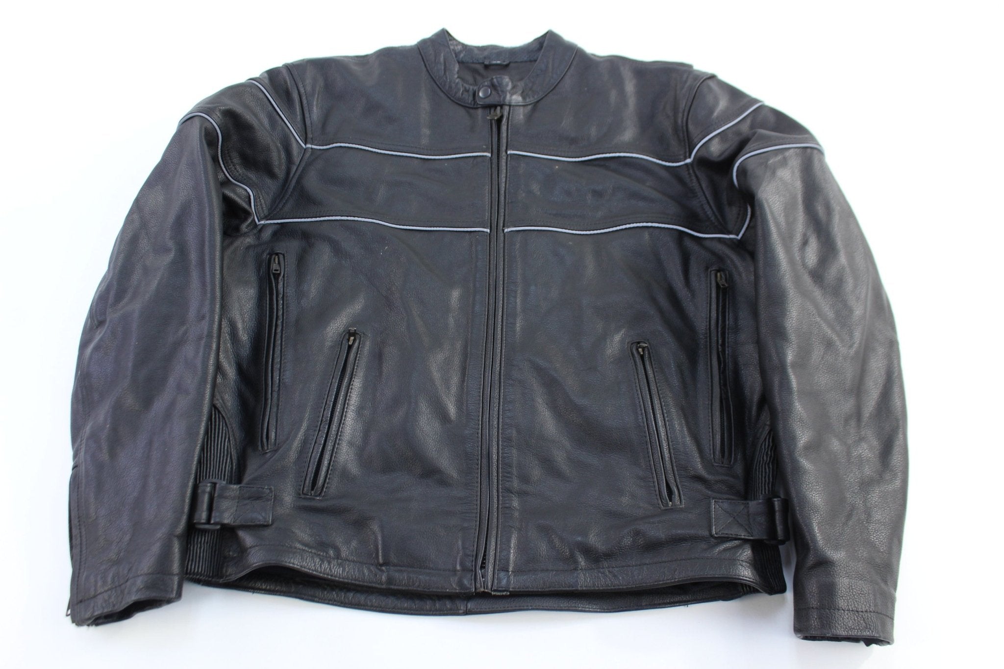 Vintage Black Leather Full Zip Biker Jacket - Jacket - Thrifted Threads