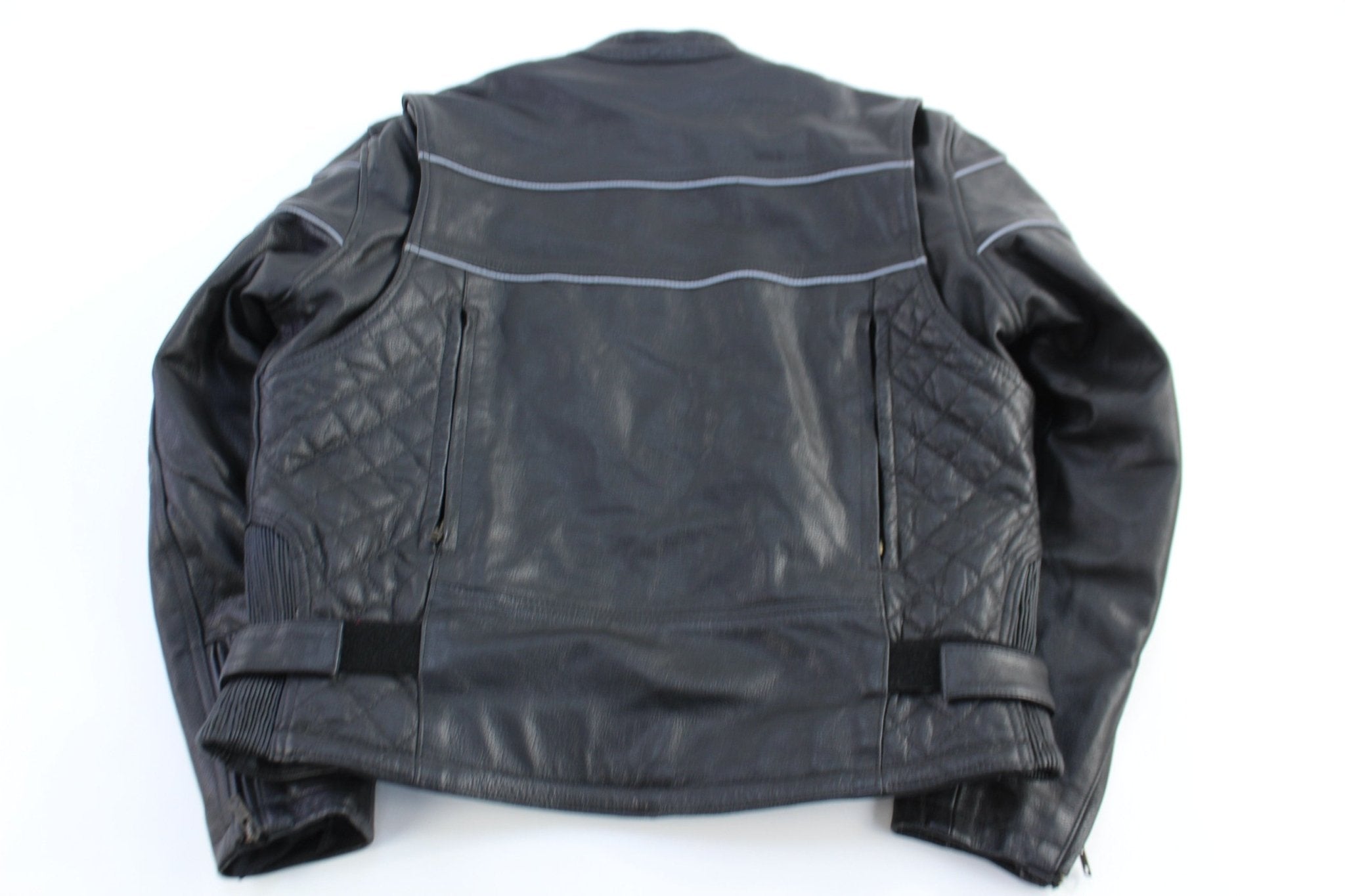 Vintage Black Leather Full Zip Biker Jacket - Jacket - Thrifted Threads