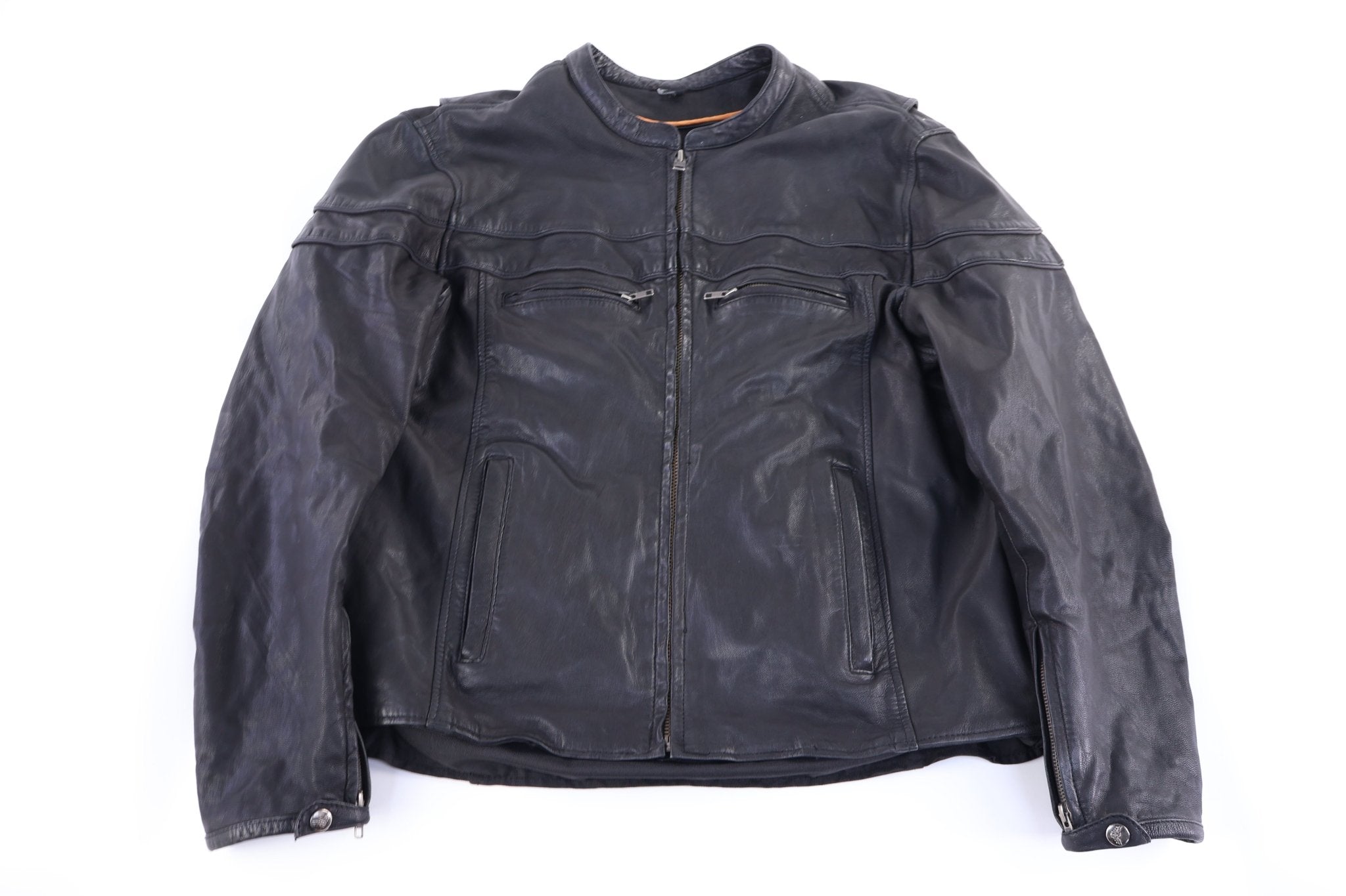 Vintage Black Leather Full Zip Jacket - Jacket - Thrifted Threads