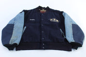 Vintage B.U.M. Equipment Embroidered Denim Varsity Jacket - ThriftedThreads.com