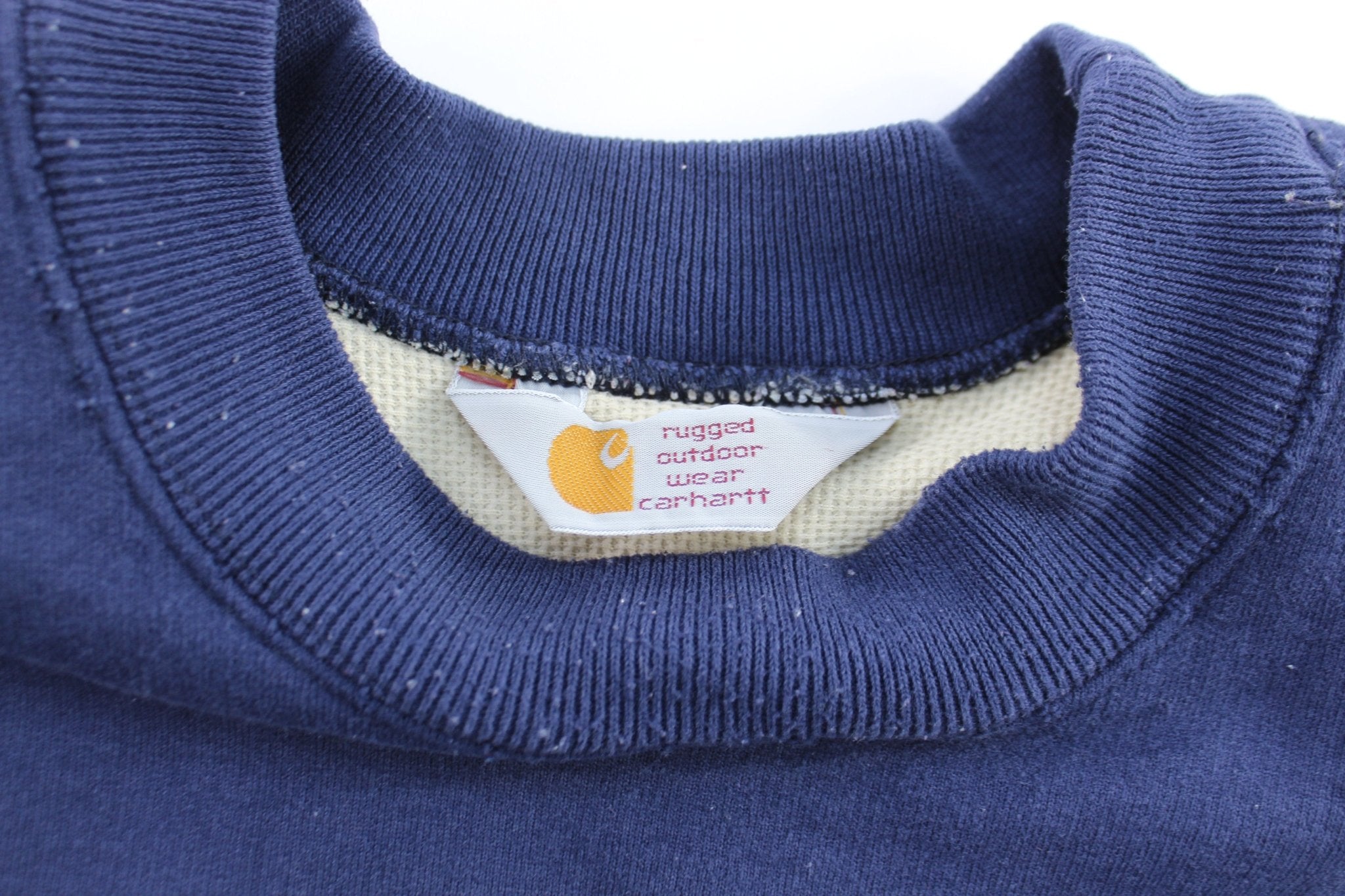Vintage Carhartt Embroidered Logo Blue Waffle Lined Sweatshirt - ThriftedThreads.com