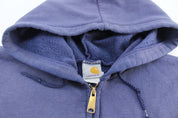 Vintage Carhartt Embroidered Logo Blue Zip Up Hoodie - ThriftedThreads.com