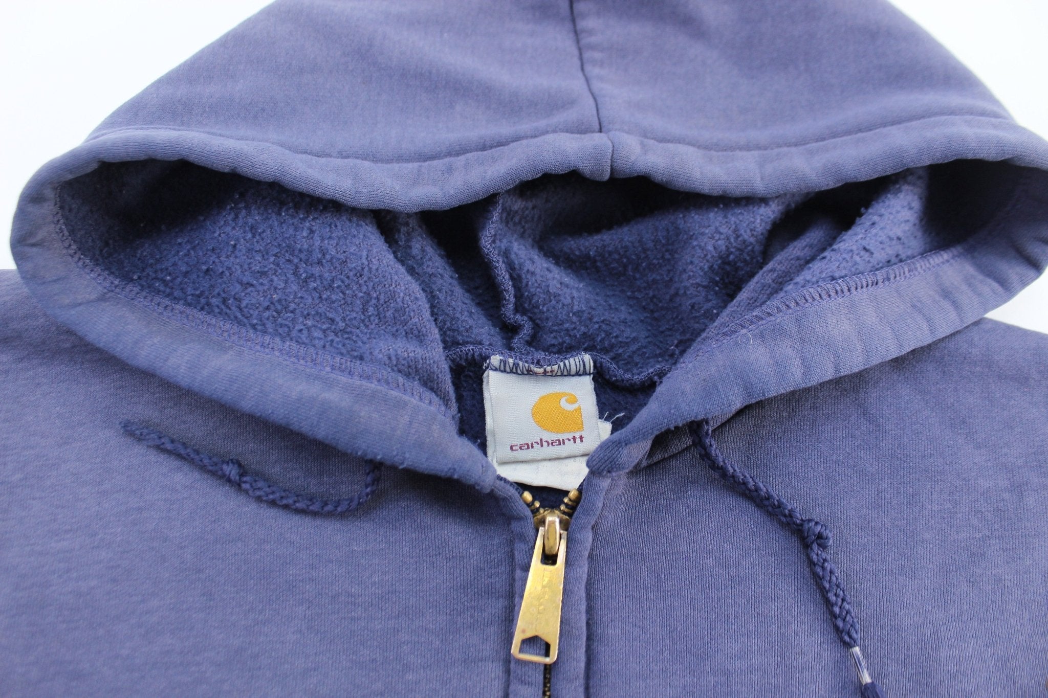 Vintage Carhartt Embroidered Logo Blue Zip Up Hoodie - ThriftedThreads.com