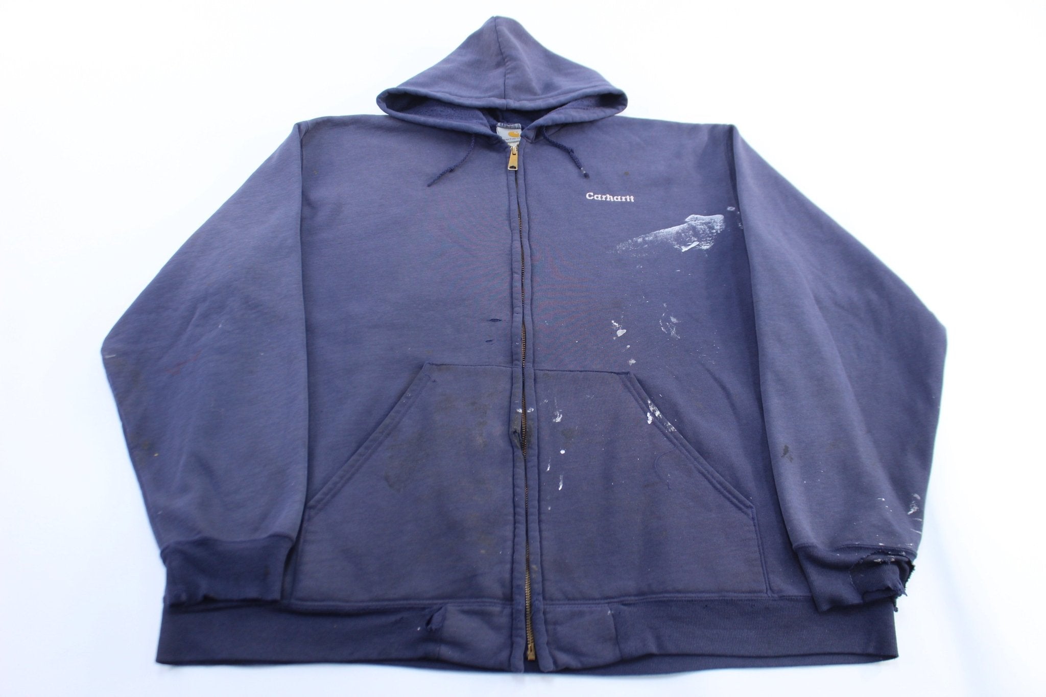 Vintage Carhartt Embroidered Logo Blue Zip Up Hoodie - ThriftedThreads.com