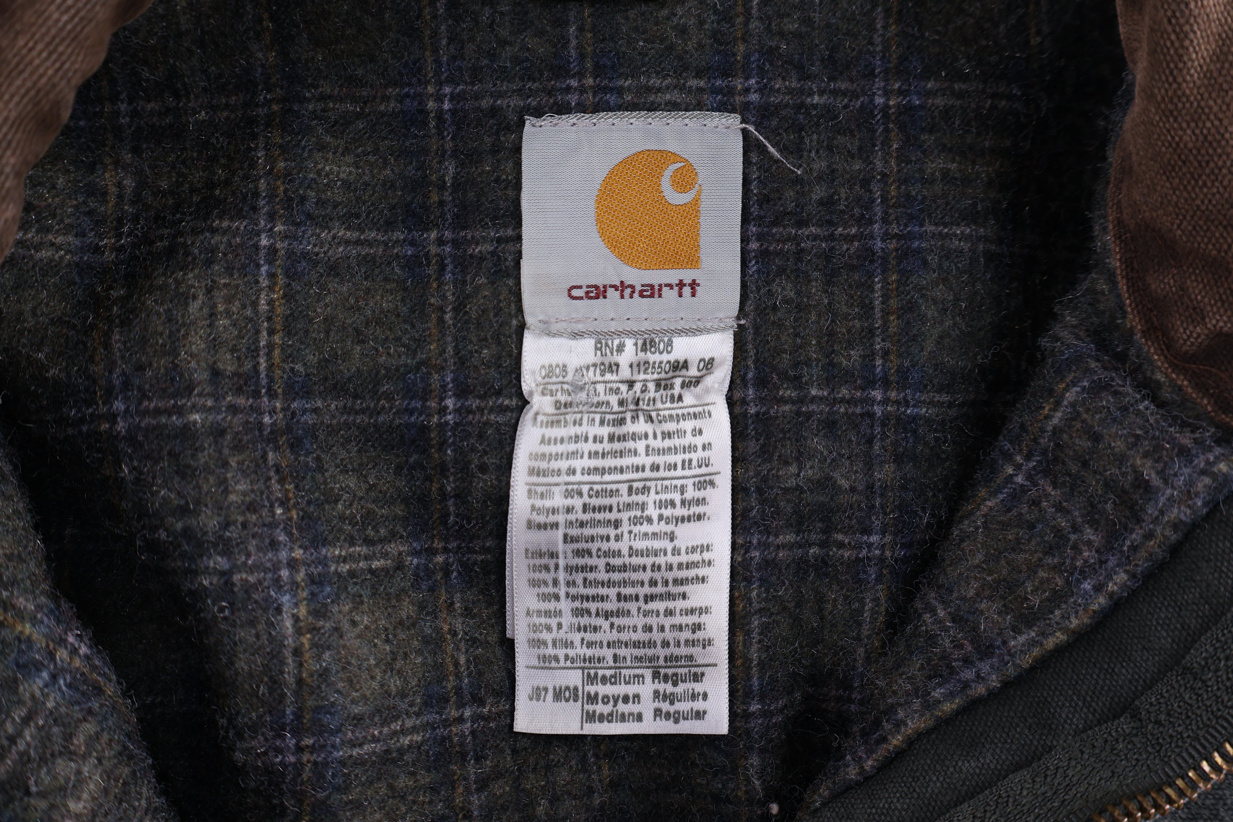 Vintage Carhartt Logo Patch Green Blanket Lined Detroit Jacket - Jacket - Thrifted Threads