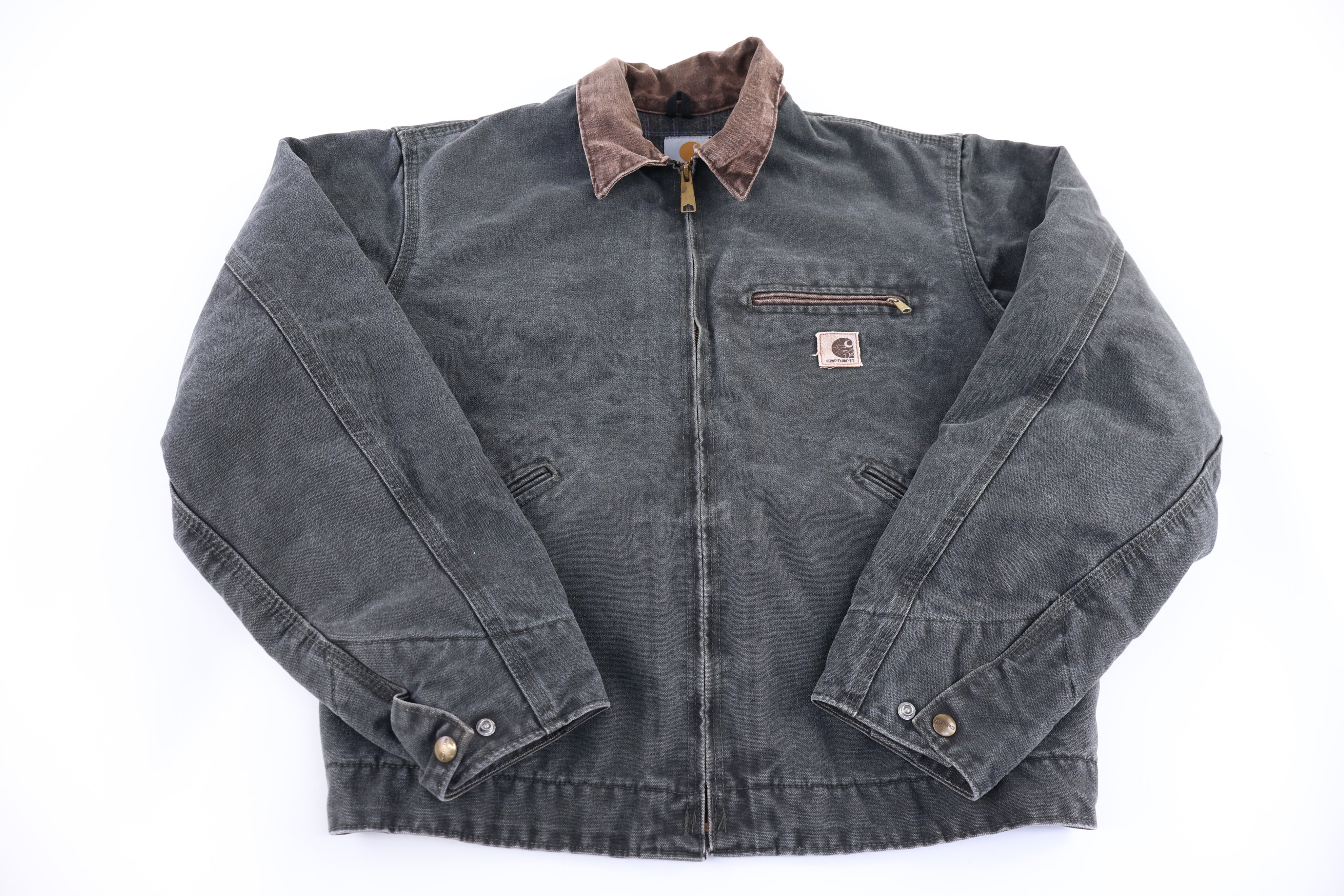Vintage Carhartt Logo Patch Green Blanket Lined Detroit Jacket - Jacket - Thrifted Threads