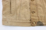 Vintage Carhartt Logo Patch Tan Blanket Lined Trucker Jacket - ThriftedThreads.com