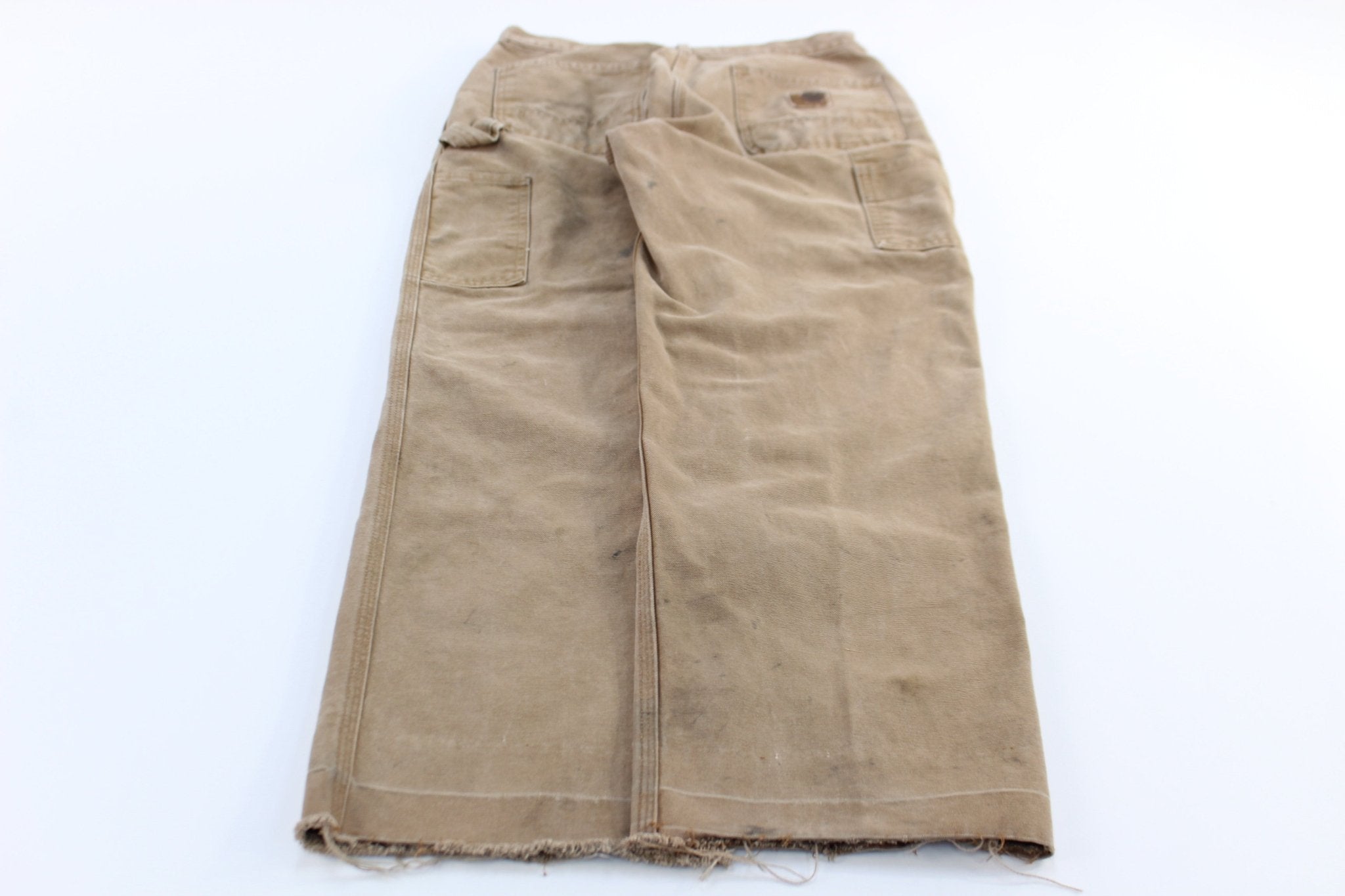 Vintage Carhartt Logo Patch Tan Washed Duck Work Pants - ThriftedThreads.com