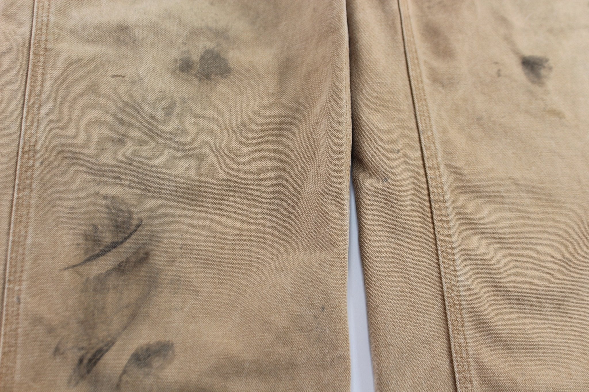 Vintage Carhartt Logo Patch Tan Washed Duck Work Pants - ThriftedThreads.com