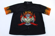 Vintage City Impact Heart Flame Graphic Button Down - ThriftedThreads.com