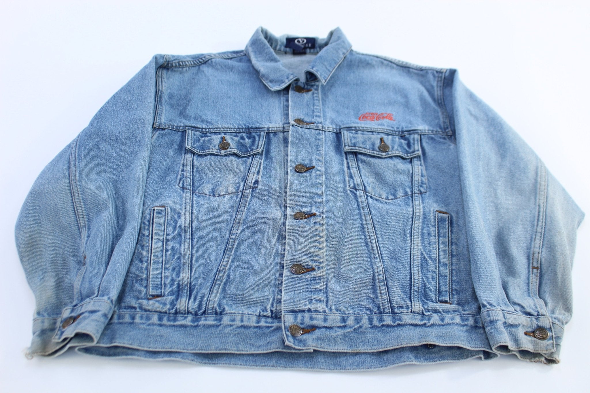 Vintage Coca - Cola Embroidered Logo Denim Jacket - ThriftedThreads.com