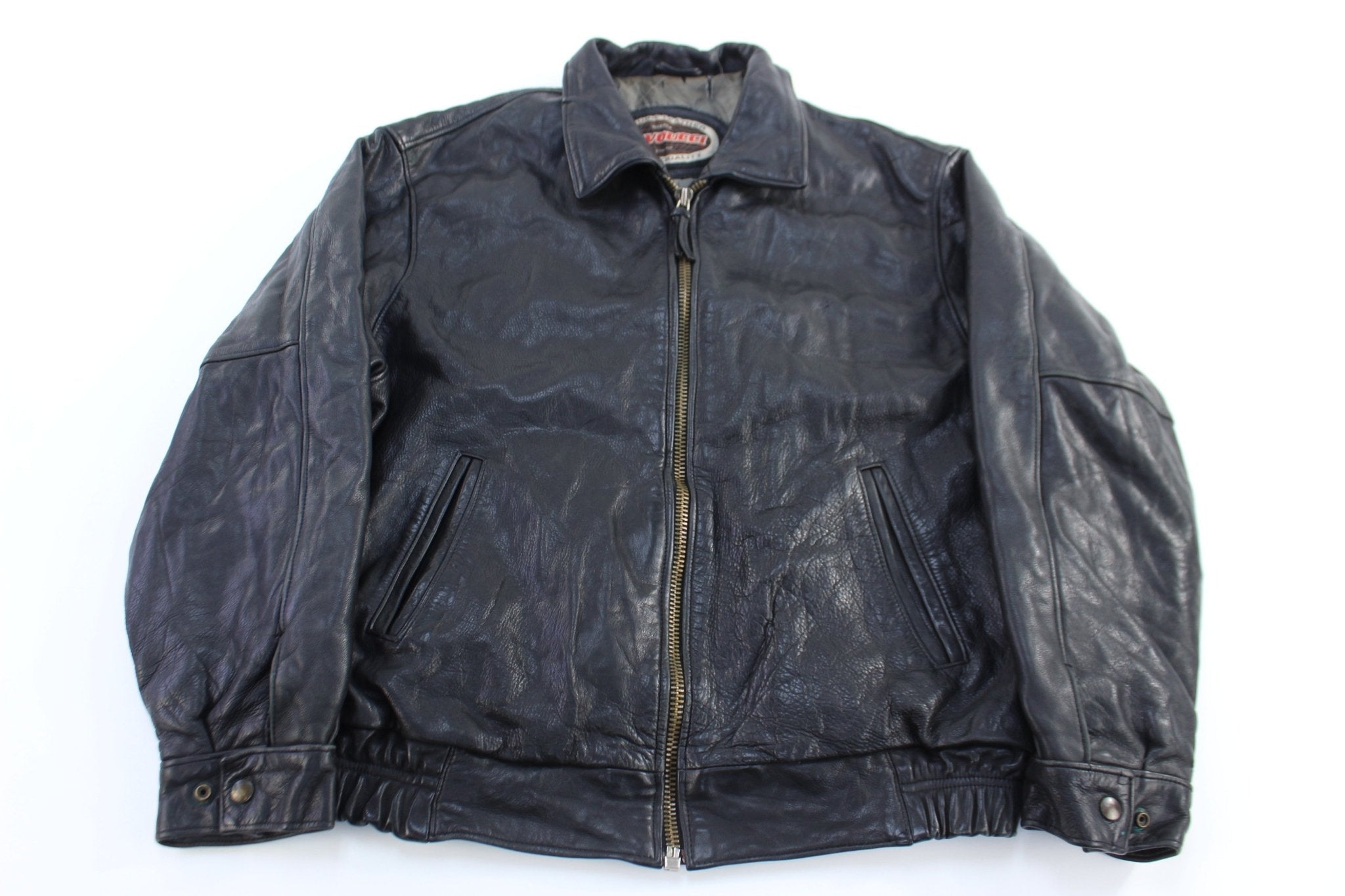 Vintage Davoucci Black Leather Full Zip Jacket - Jacket - Thrifted Threads