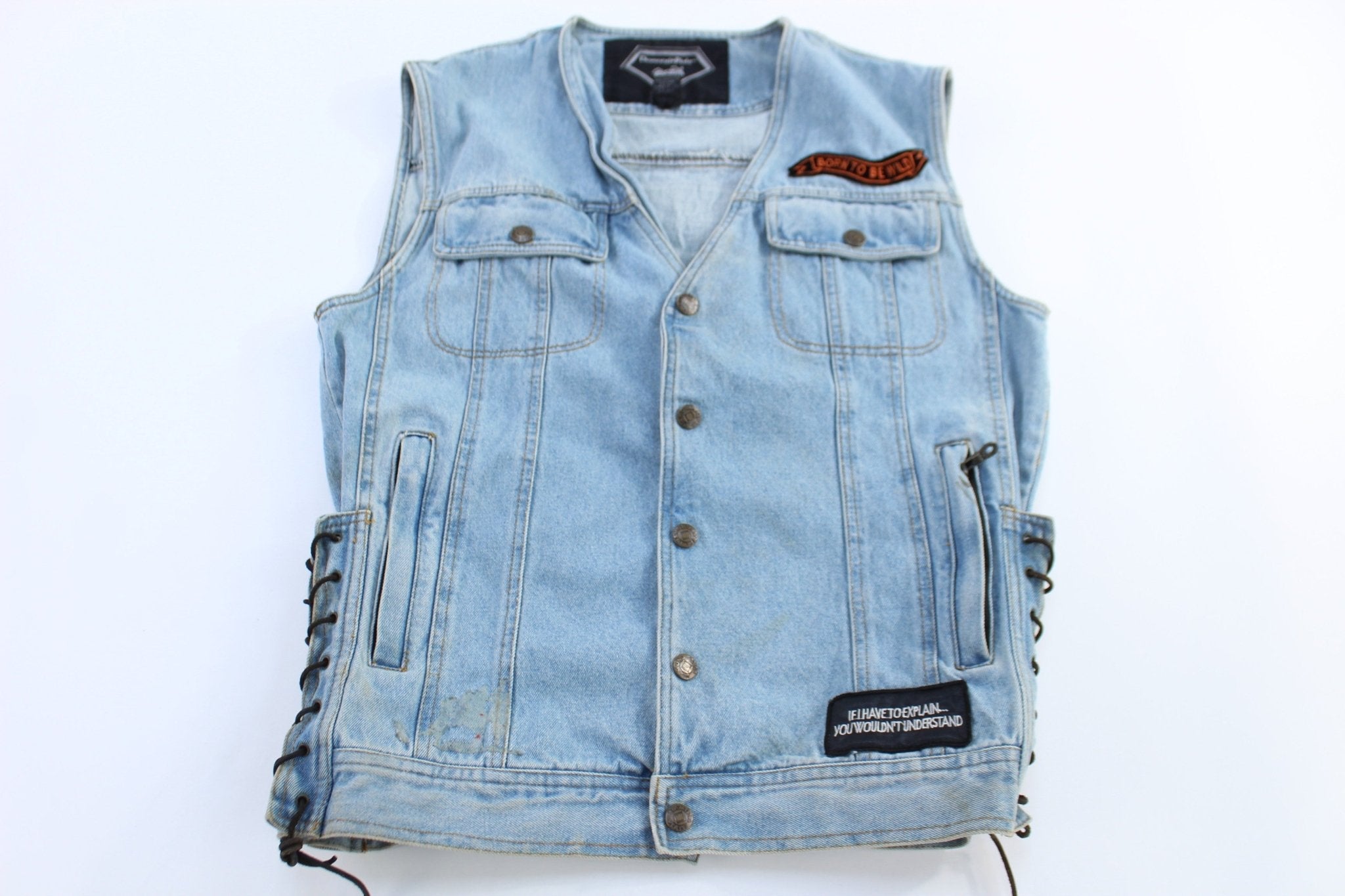 Vintage Diamond Plate Denim Vest - Vest - Thrifted Threads
