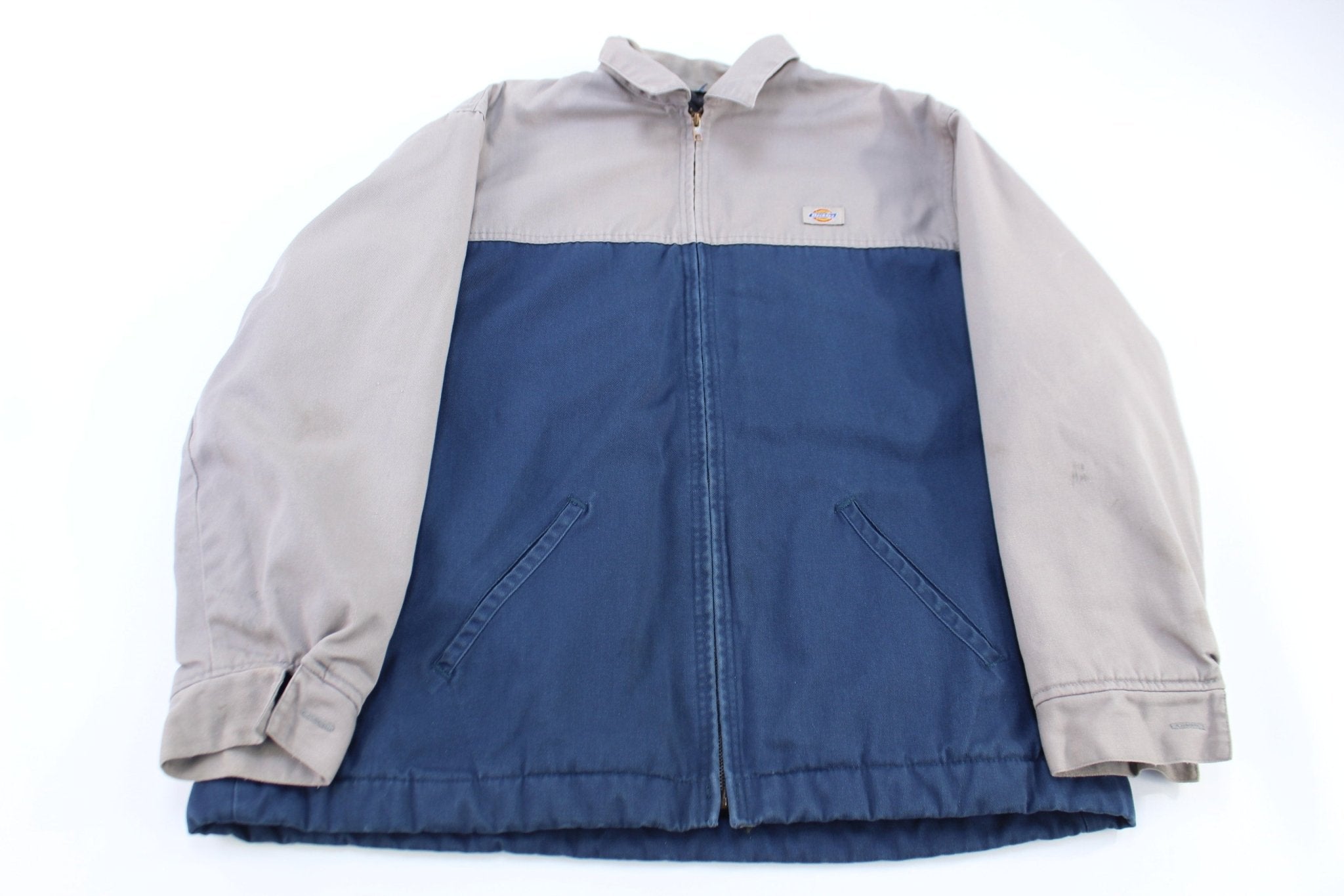 Vintage Dickie's Logo Patch Grey & Blue Insulated Jacket - ThriftedThreads.com