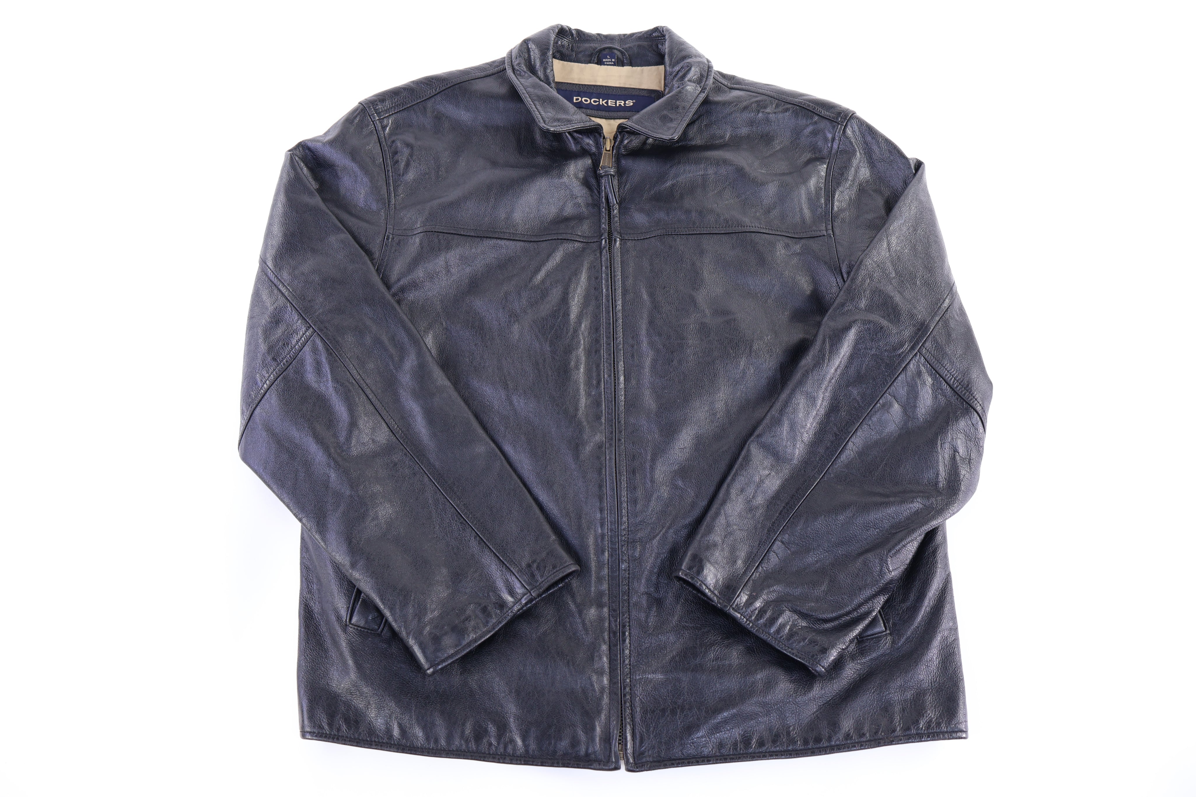 Vintage Dockers Full Zip Black Leather Jacket - jacket - Thrifted Threads