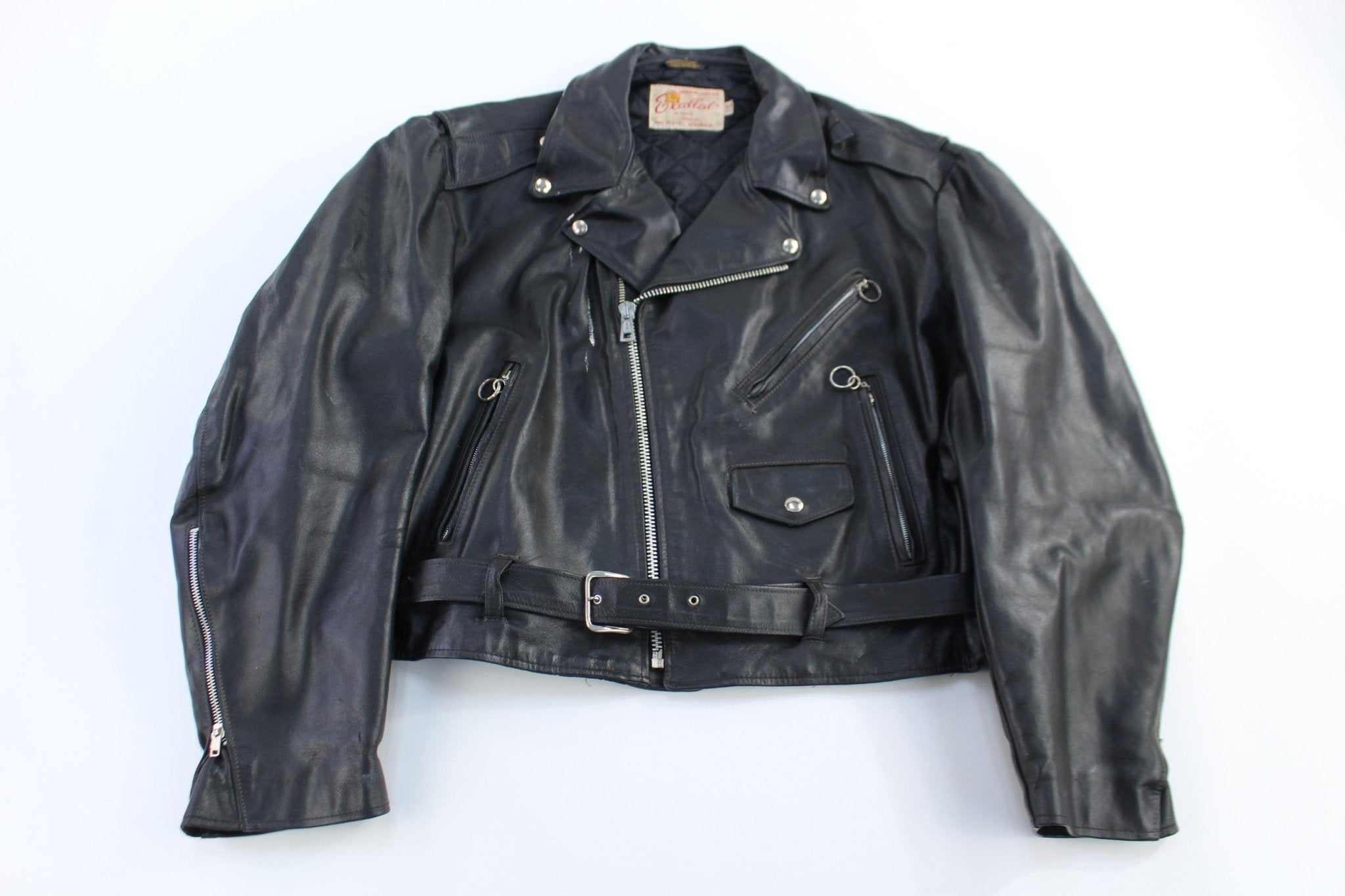Vintage Excelled Black Leather Biker Jacket - Jacket - Thrifted Threads