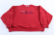 Vintage Fila Embroidered Spellout Logo Red Sweatshirt - ThriftedThreads.com